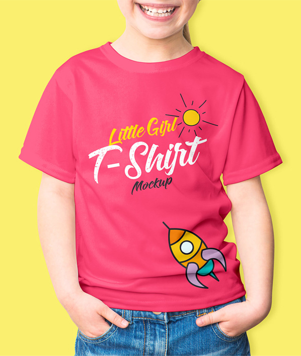 Free Little Girl T-Shirt Mockup PSD