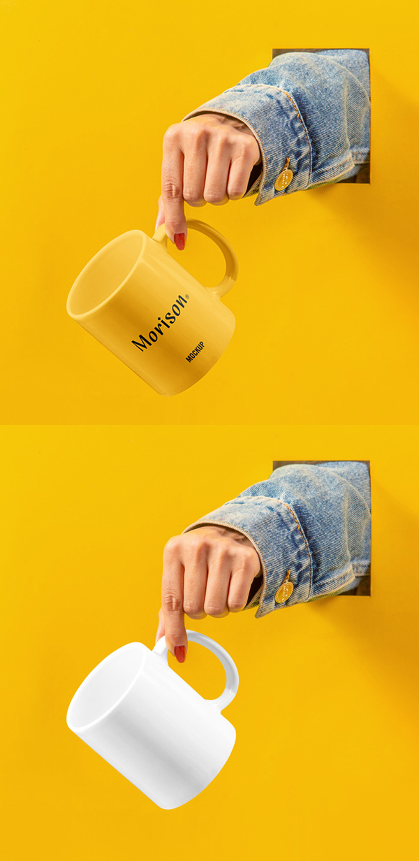Free Cup with Hand Mockup PSD