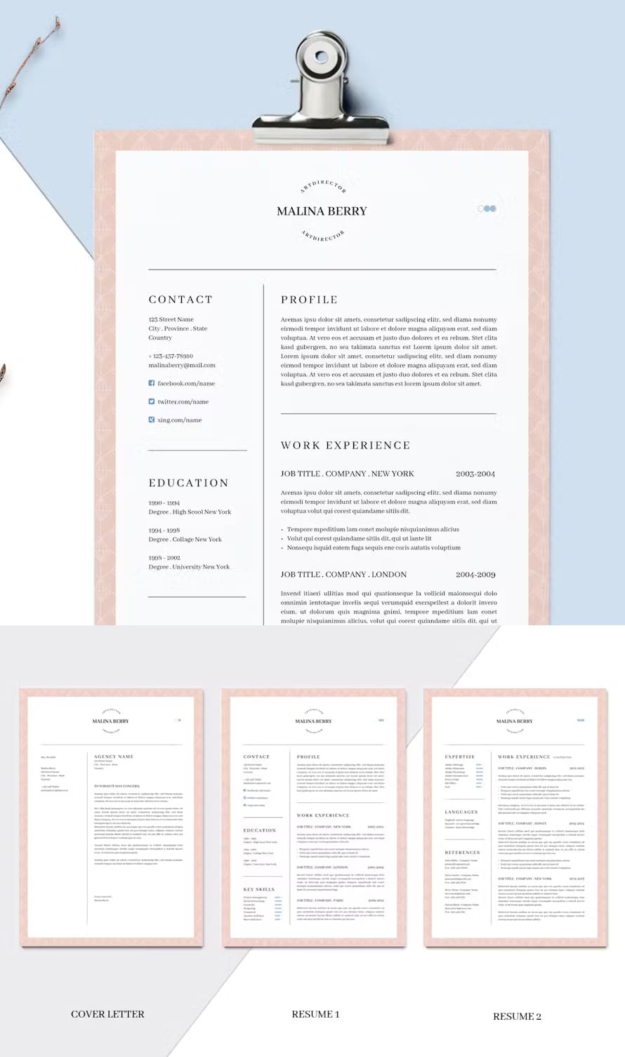 Modern And Clean Design Resume 3 Pages And Bonus
